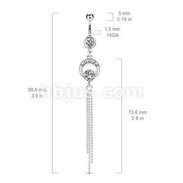 316L Surgical Steel 316L Surgical Steel Circle Gem 3 Chain Dangle Belly... - Image 3