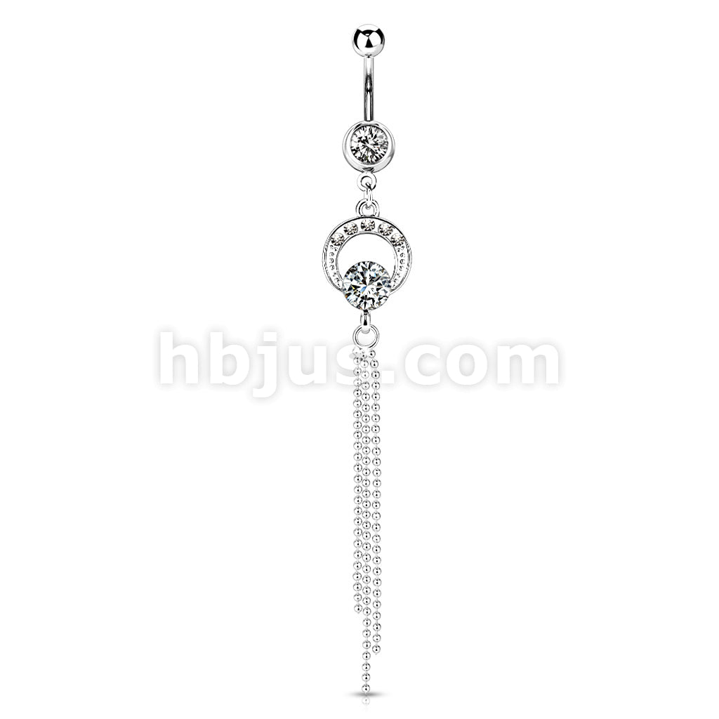 316L Surgical Steel 316L Surgical Steel Circle Gem 3 Chain Dangle Belly... - Image 2