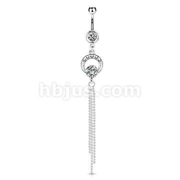 316L Surgical Steel 316L Surgical Steel Circle Gem 3 Chain Dangle Belly... - Image 2