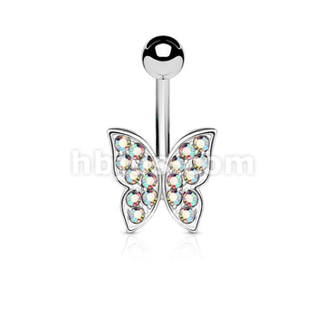 316L Surgical Steel 316L Surgical Steel Crystal Paved Butterfly Belly... - Image 2