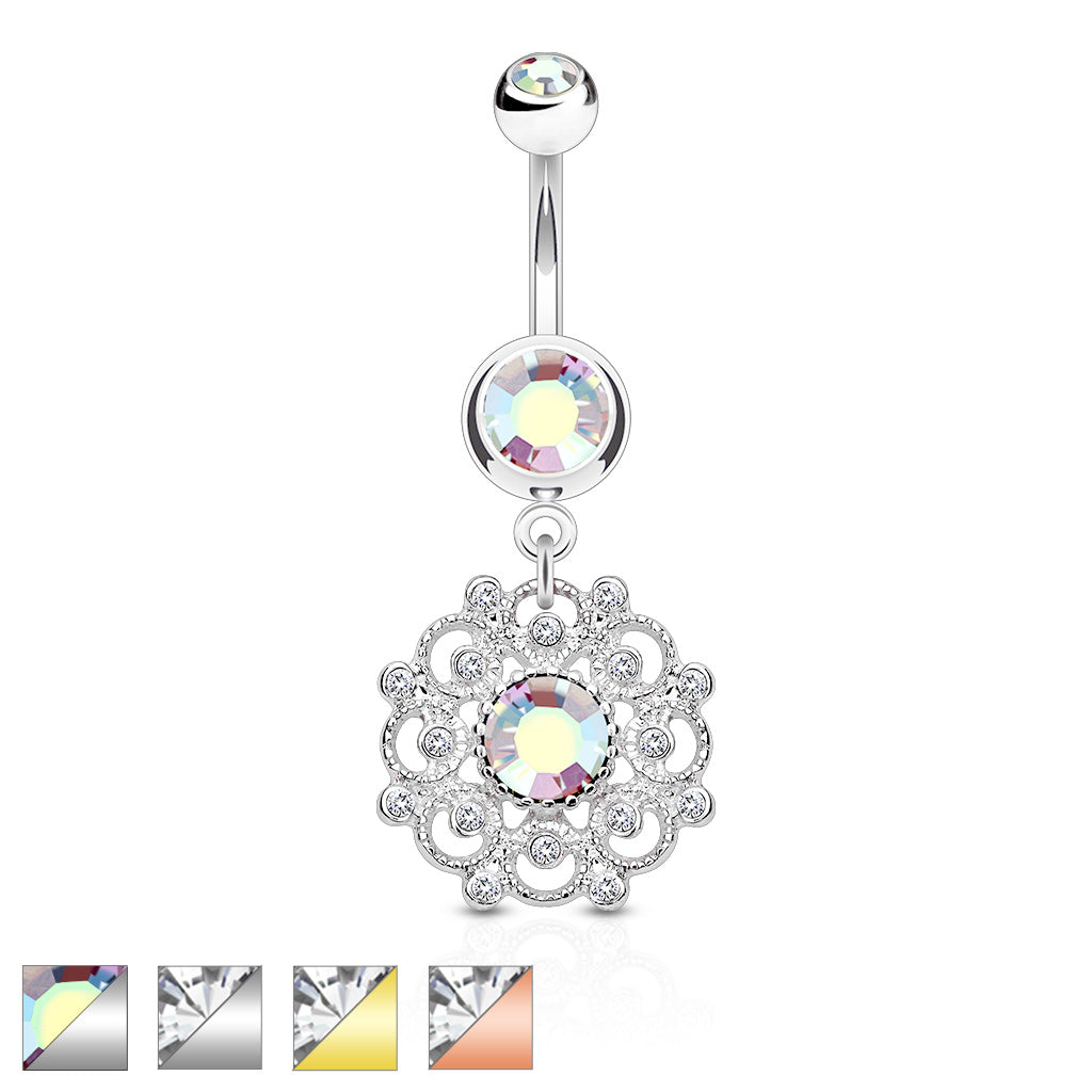 316L Surgical Steel 316L Surgical Steel Crystal Paved Vintage Filigree...