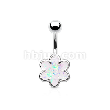 316L Surgical Steel 316L Surgical Steel Opal Glitter Filled 6 Petal... - Image 3