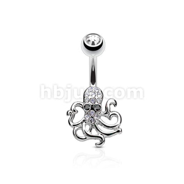 316L Surgical Steel 316L Surgical Steel Crystal Paved Octopus Belly... - Image 2