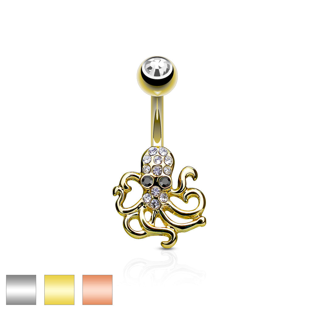 316L Surgical Steel 316L Surgical Steel Crystal Paved Octopus Belly...