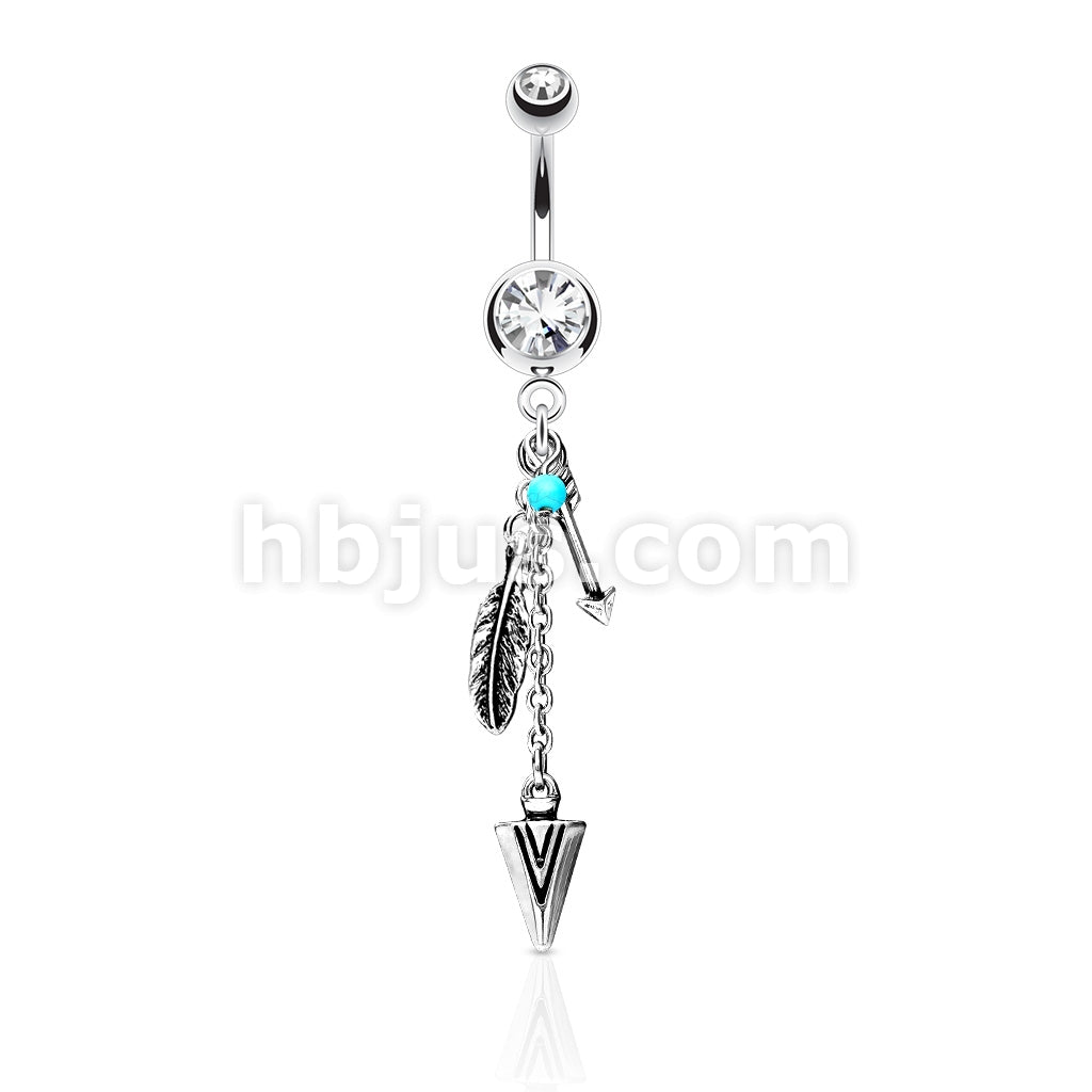 316L Surgical Steel 316L Surgical Steel Turquoise and Tribal Feather... - Image 2