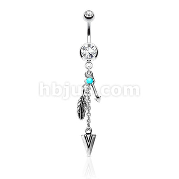 316L Surgical Steel 316L Surgical Steel Turquoise and Tribal Feather... - Image 2