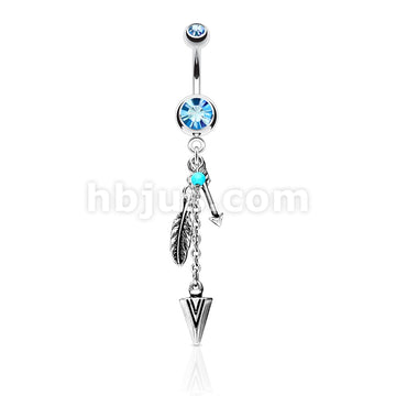 316L Surgical Steel 316L Surgical Steel Turquoise and Tribal Feather... - Image 3