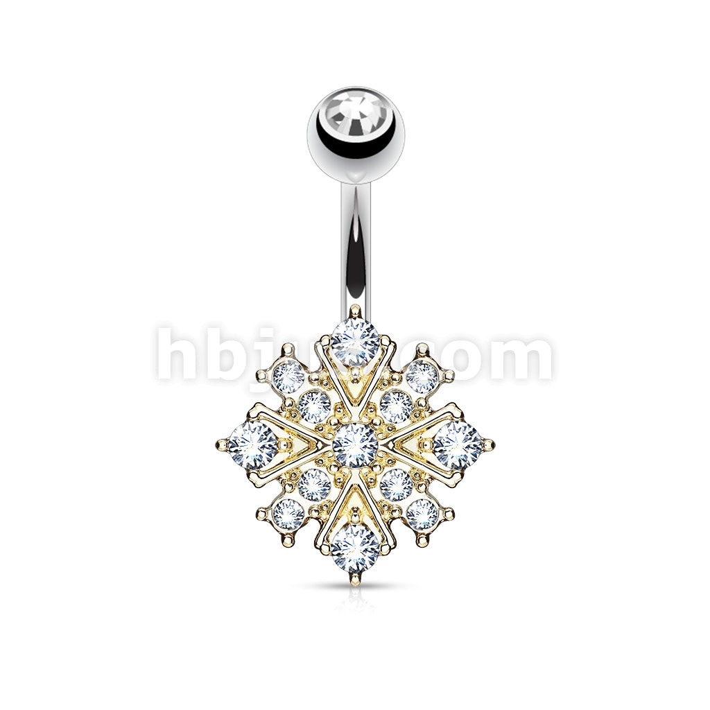 316L Surgical Steel 316L Surgical Steel Gem Paved Starburst Belly... - Image 3