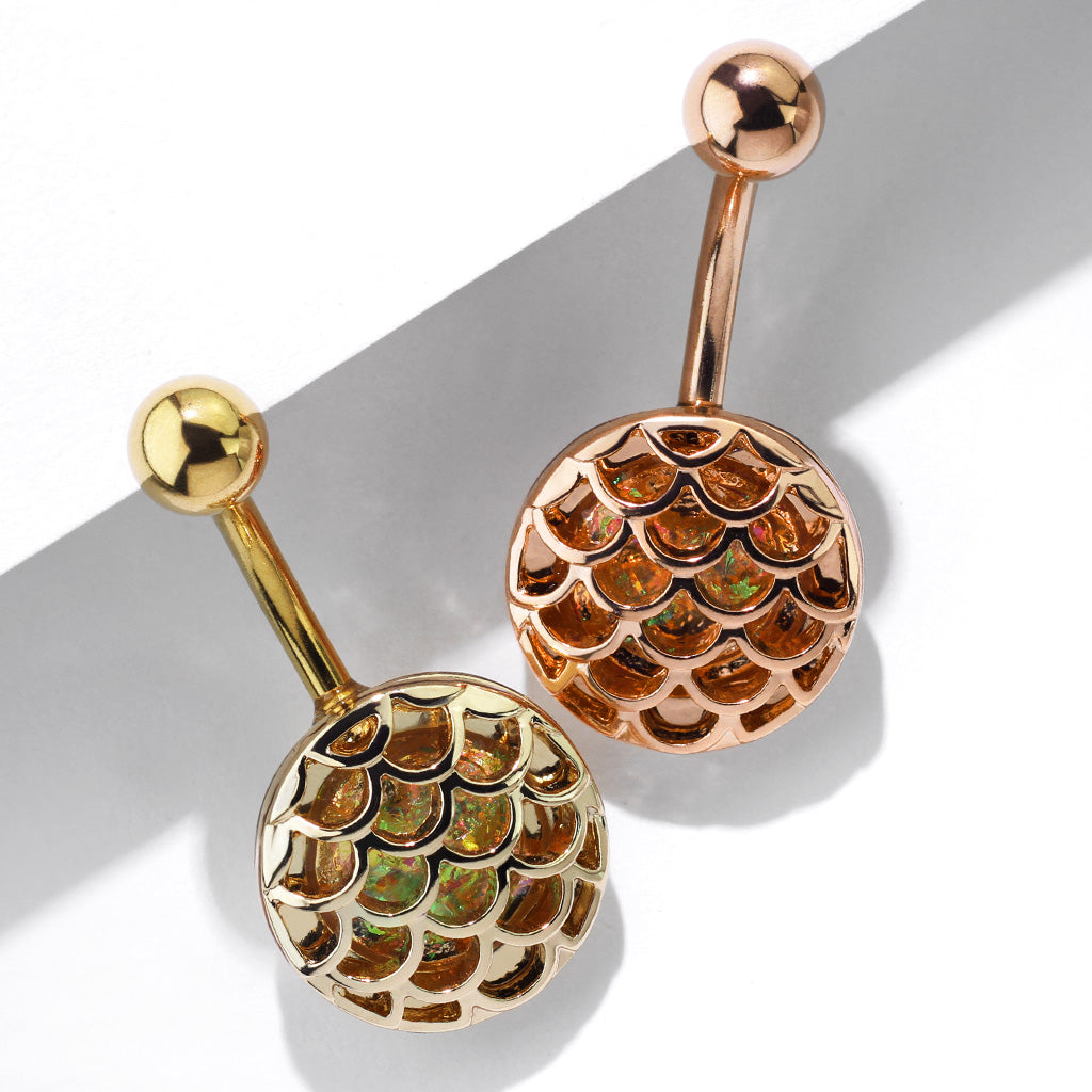 316L Surgical Steel Opal Glitter Incased Casted Fish Scale PVD Over...
