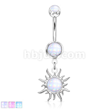 316L Surgical Steel Tribal Sun With Illuminating Stone Center Dangle... - Image 2