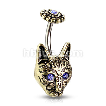 316L Surgical Steel Blue Crystal Eyes Tribal Cat With Blue Crystal... - Image 3