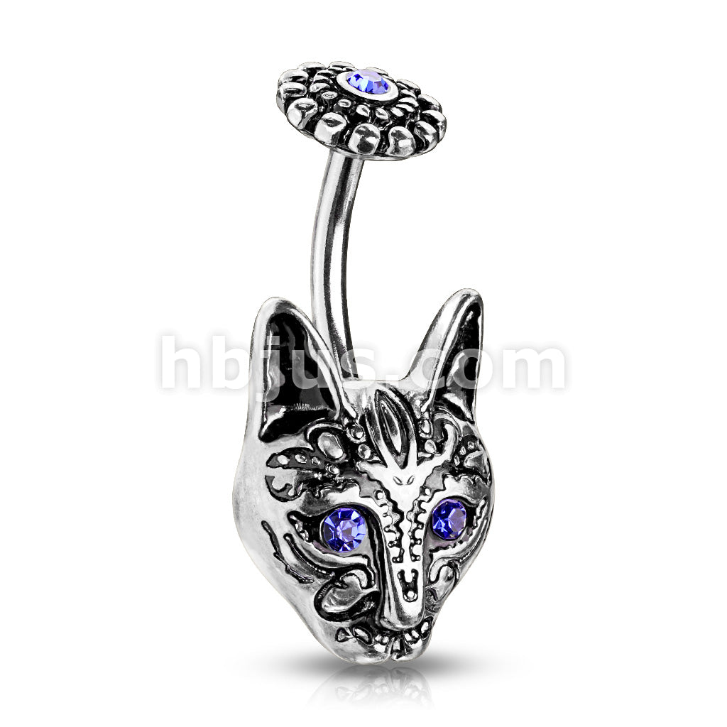 316L Surgical Steel Blue Crystal Eyes Tribal Cat With Blue Crystal... - Image 4