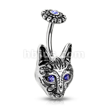 316L Surgical Steel Blue Crystal Eyes Tribal Cat With Blue Crystal... - Image 4