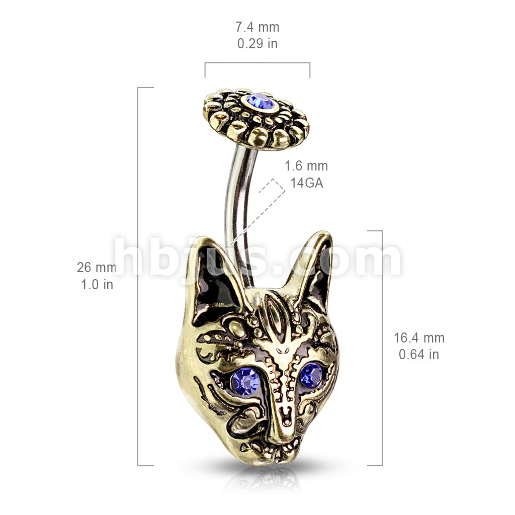 316L Surgical Steel Blue Crystal Eyes Tribal Cat With Blue Crystal... - Image 5