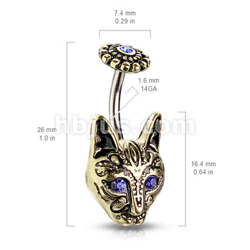 316L Surgical Steel Blue Crystal Eyes Tribal Cat With Blue Crystal... - Image 5