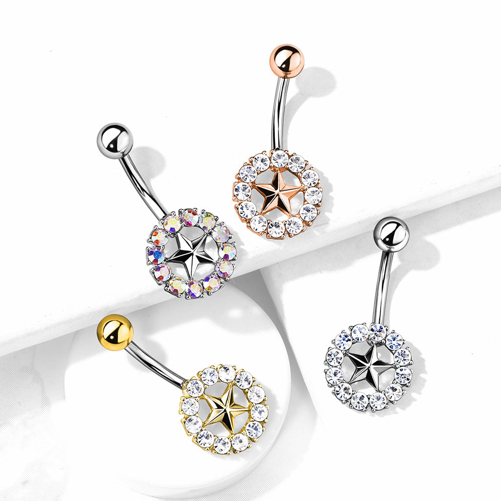 316L Surgical Steel 316L Surgical Steel Star With Crystal Surroundings...