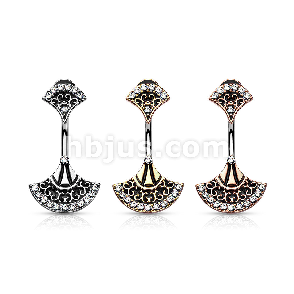 316L Surgical Steel 316L Surgical Steel Double Jeweled Tribal Fan Belly... - Image 7