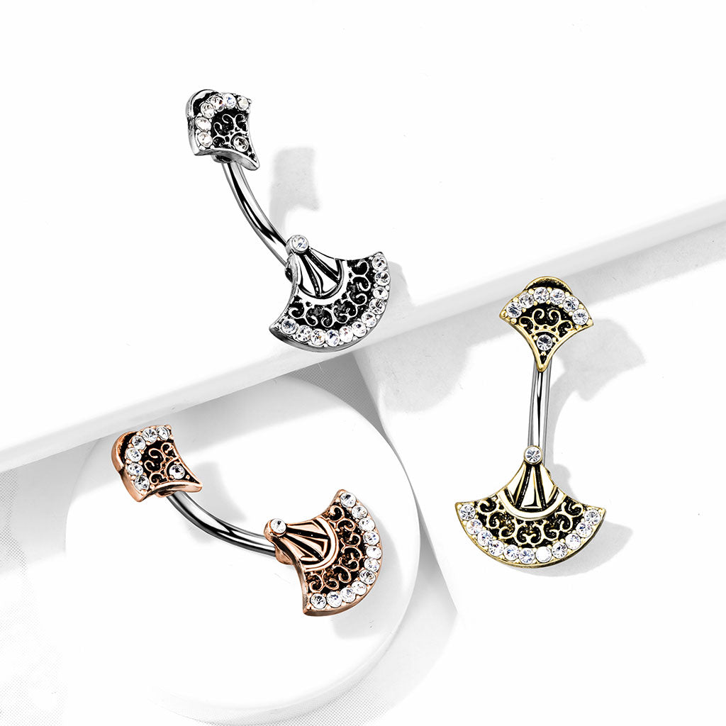 316L Surgical Steel 316L Surgical Steel Double Jeweled Tribal Fan Belly...
