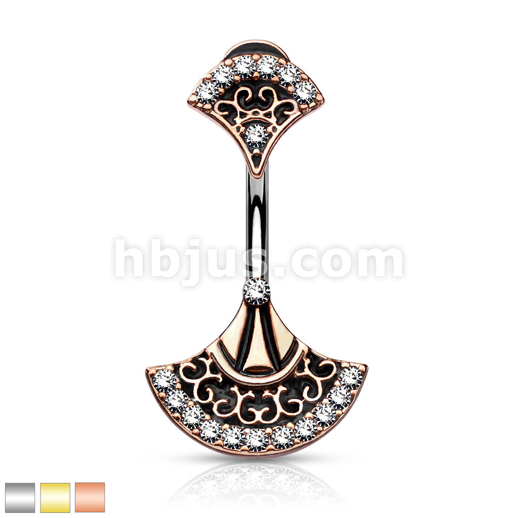 316L Surgical Steel 316L Surgical Steel Double Jeweled Tribal Fan Belly... - Image 2