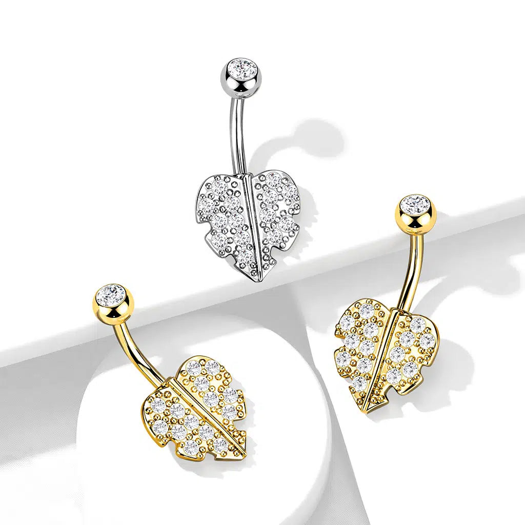 316L Surgical Steel 316L Surgical Steel Heart Leaf With Gem Paved Belly...