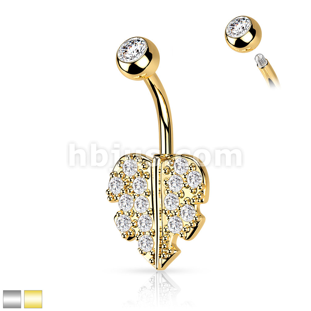 316L Surgical Steel 316L Surgical Steel Heart Leaf With Gem Paved Belly... - Image 2