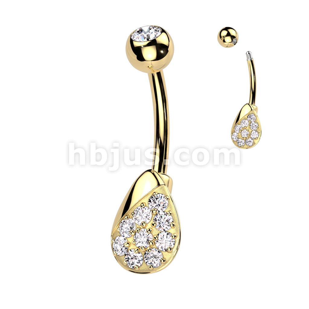 316L Surgical Steel 316L Surgical Steel Belly Ring With Pave CZ Teardrop - Image 2