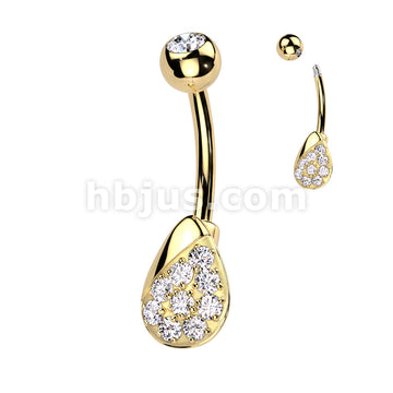 316L Surgical Steel 316L Surgical Steel Belly Ring With Pave CZ Teardrop - Image 2