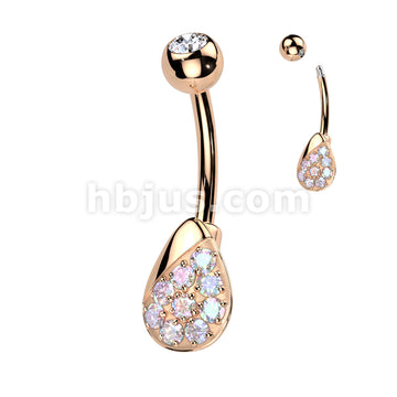 316L Surgical Steel 316L Surgical Steel Belly Ring With Pave CZ Teardrop - Image 3
