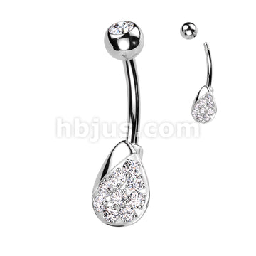 316L Surgical Steel 316L Surgical Steel Belly Ring With Pave CZ Teardrop - Image 4