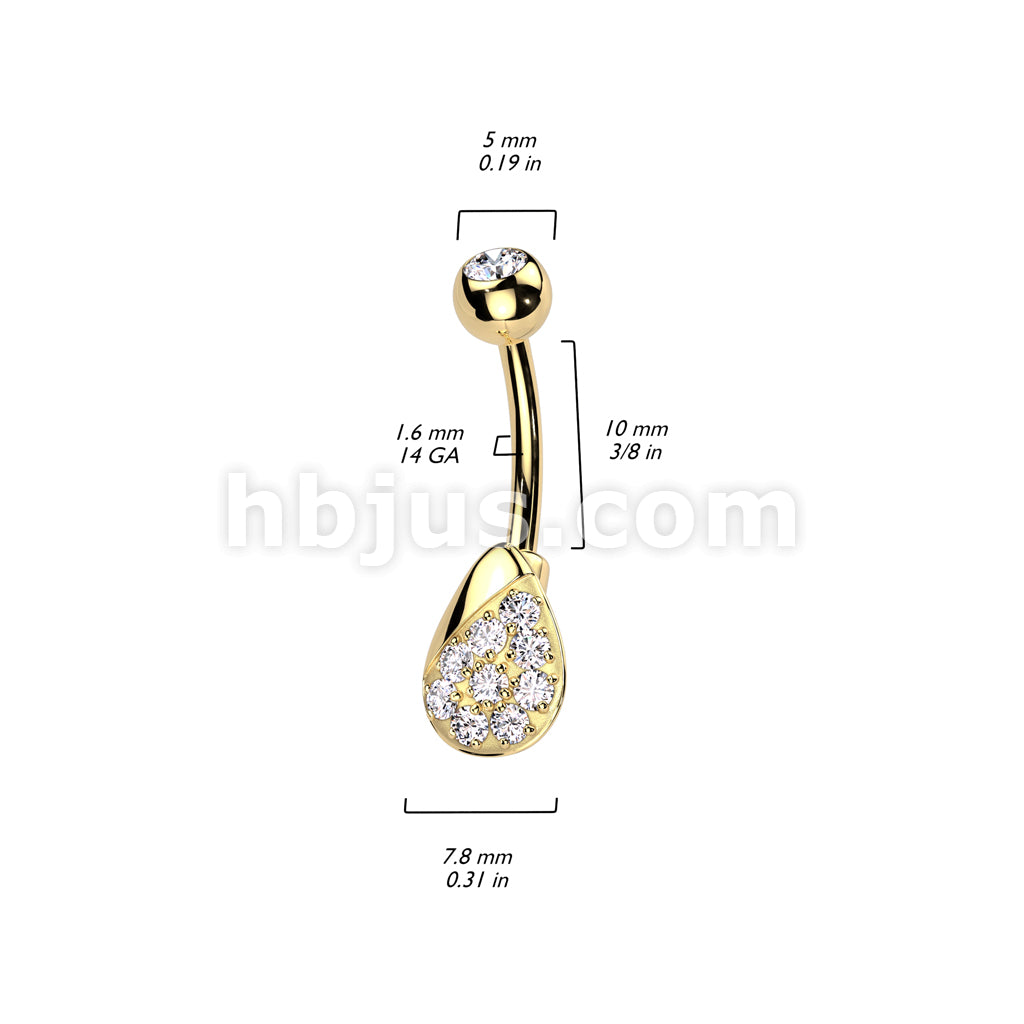 316L Surgical Steel 316L Surgical Steel Belly Ring With Pave CZ Teardrop - Image 5