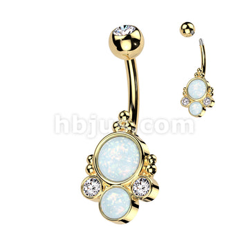 316L Surgical Steel 316L Surgical Steel Belly Ring With Double Opal and... - Image 2