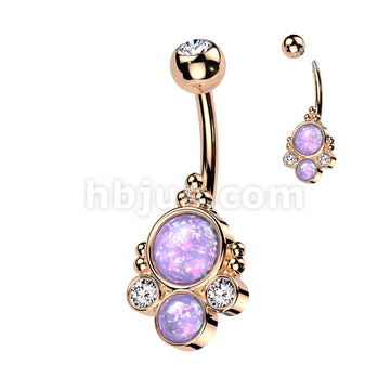 316L Surgical Steel 316L Surgical Steel Belly Ring With Double Opal and... - Image 3