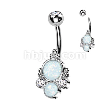 316L Surgical Steel 316L Surgical Steel Belly Ring With Double Opal and... - Image 4