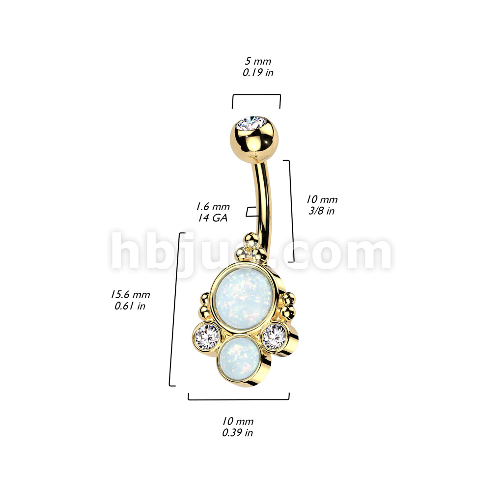 316L Surgical Steel 316L Surgical Steel Belly Ring With Double Opal and... - Image 5