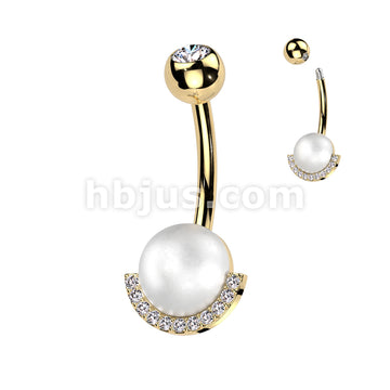 316L Surgical Steel 316L Surgical Steel Belly Ring With Pearl and Half... - Image 2