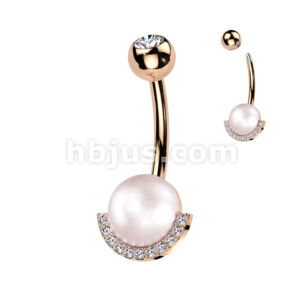 316L Surgical Steel 316L Surgical Steel Belly Ring With Pearl and Half... - Image 3
