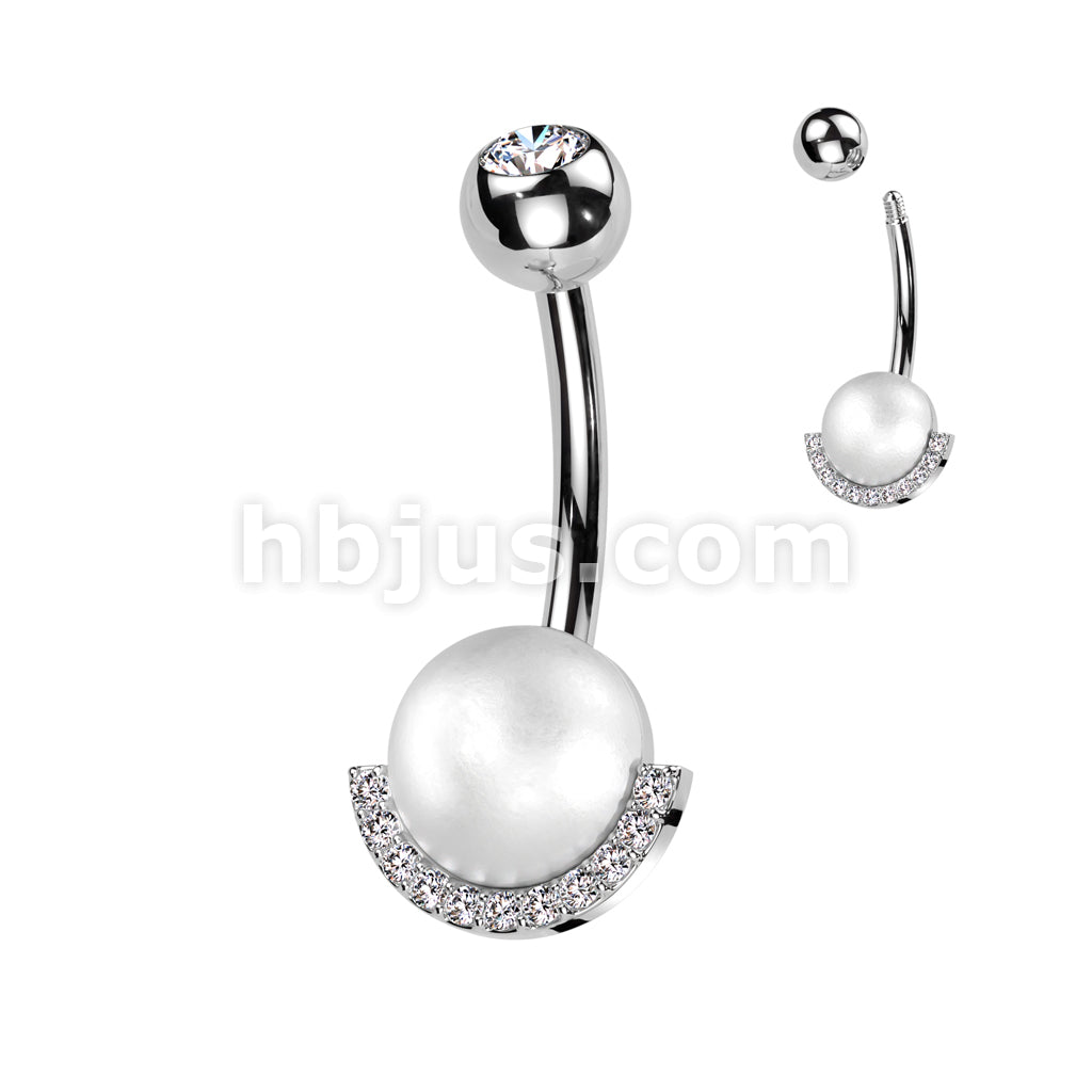 316L Surgical Steel 316L Surgical Steel Belly Ring With Pearl and Half... - Image 4