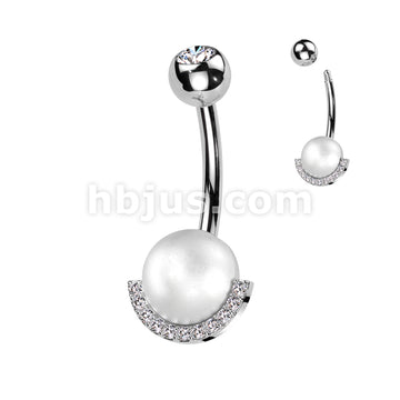 316L Surgical Steel 316L Surgical Steel Belly Ring With Pearl and Half... - Image 4