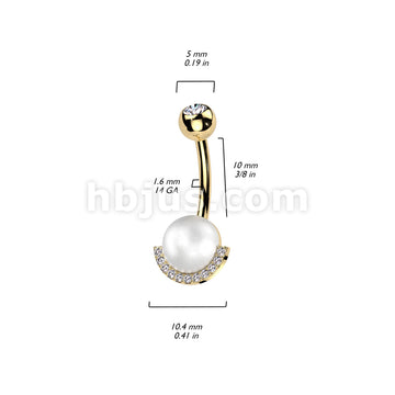 316L Surgical Steel 316L Surgical Steel Belly Ring With Pearl and Half... - Image 5