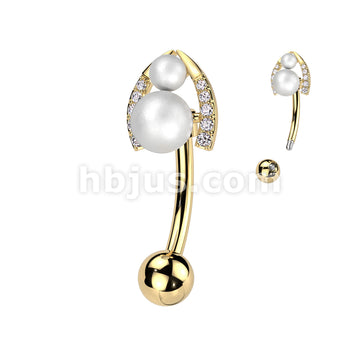 316L Surgical Steel 316L Surgical Steel Belly Ring With Double Pearl... - Image 6