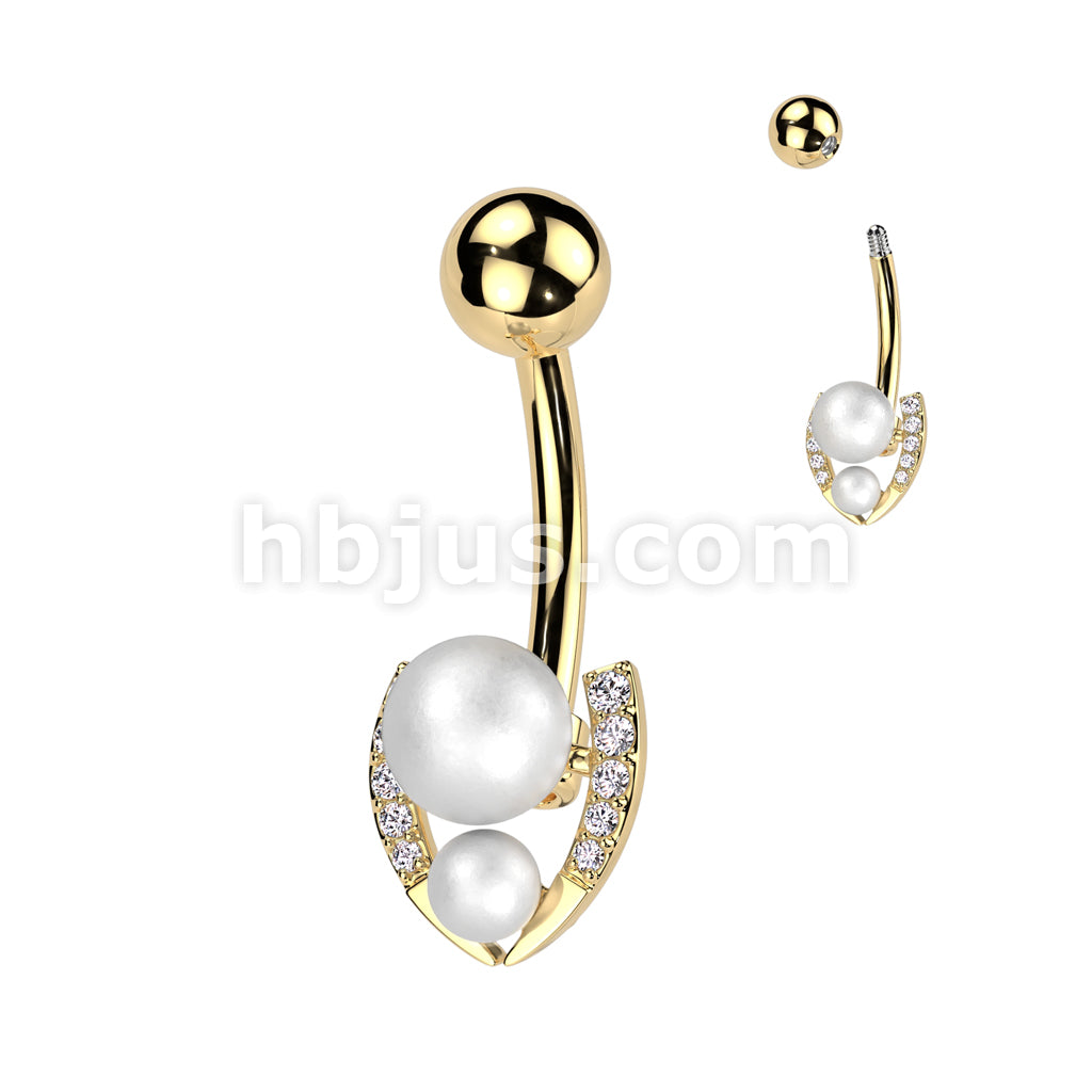 316L Surgical Steel 316L Surgical Steel Belly Ring With Double Pearl... - Image 2