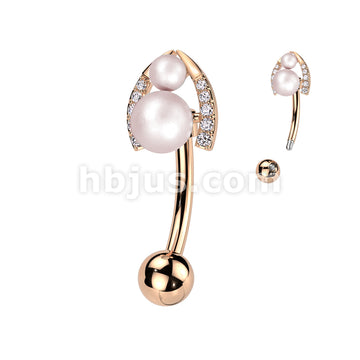 316L Surgical Steel 316L Surgical Steel Belly Ring With Double Pearl... - Image 7