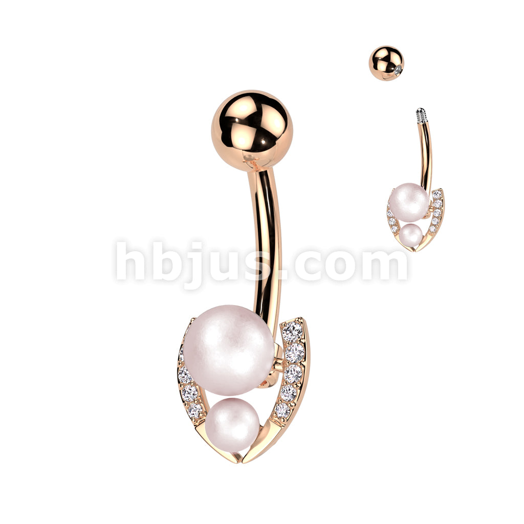 316L Surgical Steel 316L Surgical Steel Belly Ring With Double Pearl... - Image 3