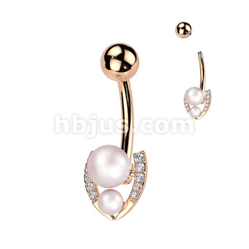316L Surgical Steel 316L Surgical Steel Belly Ring With Double Pearl... - Image 3