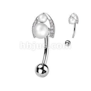 316L Surgical Steel 316L Surgical Steel Belly Ring With Double Pearl... - Image 8