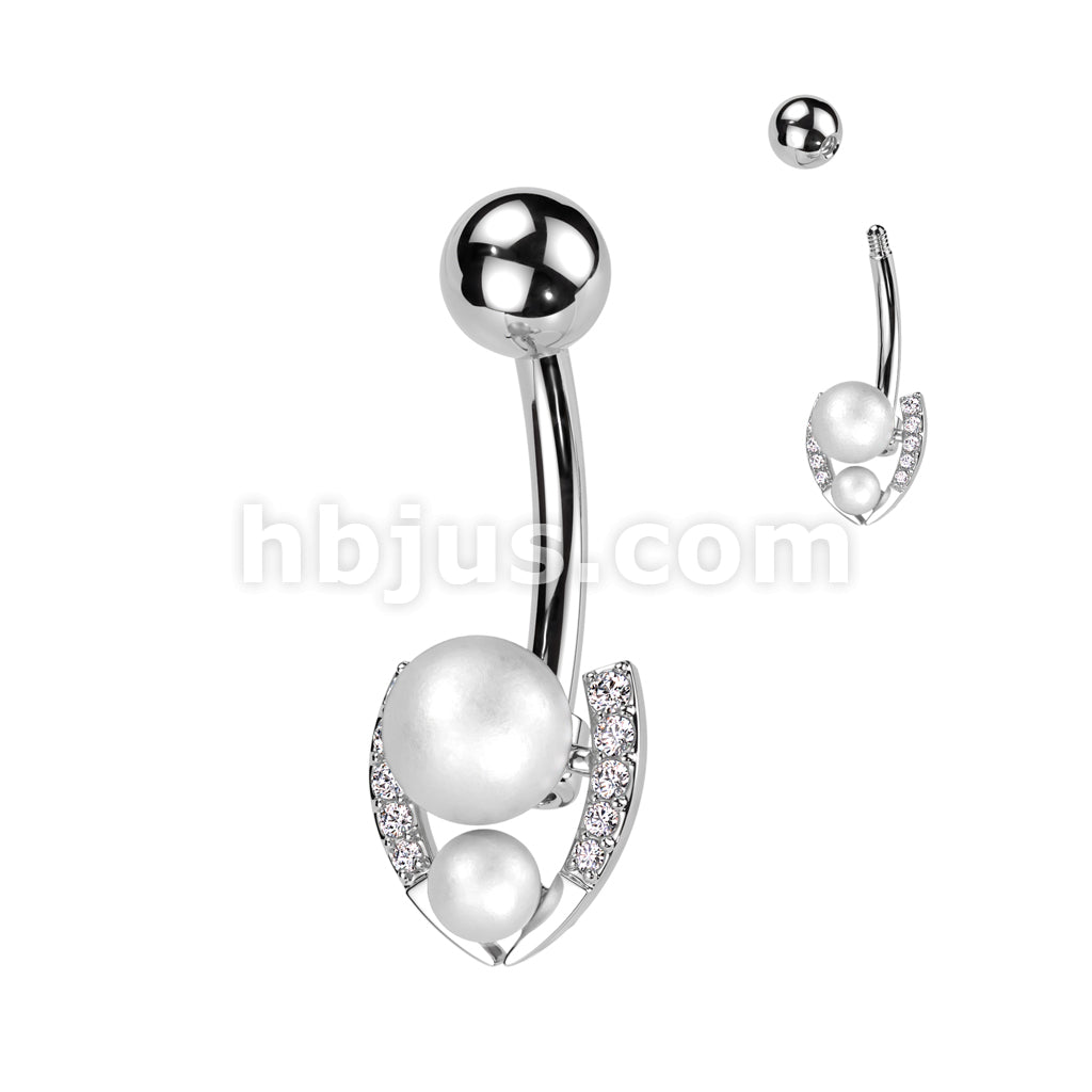 316L Surgical Steel 316L Surgical Steel Belly Ring With Double Pearl... - Image 4