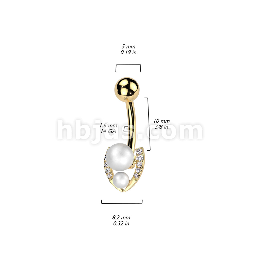 316L Surgical Steel 316L Surgical Steel Belly Ring With Double Pearl... - Image 5