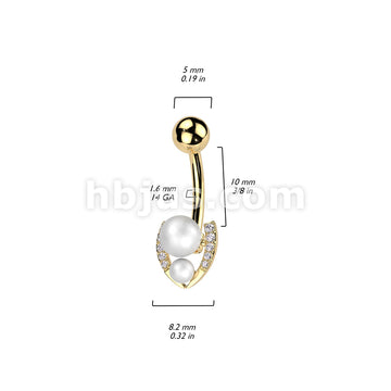 316L Surgical Steel 316L Surgical Steel Belly Ring With Double Pearl... - Image 5