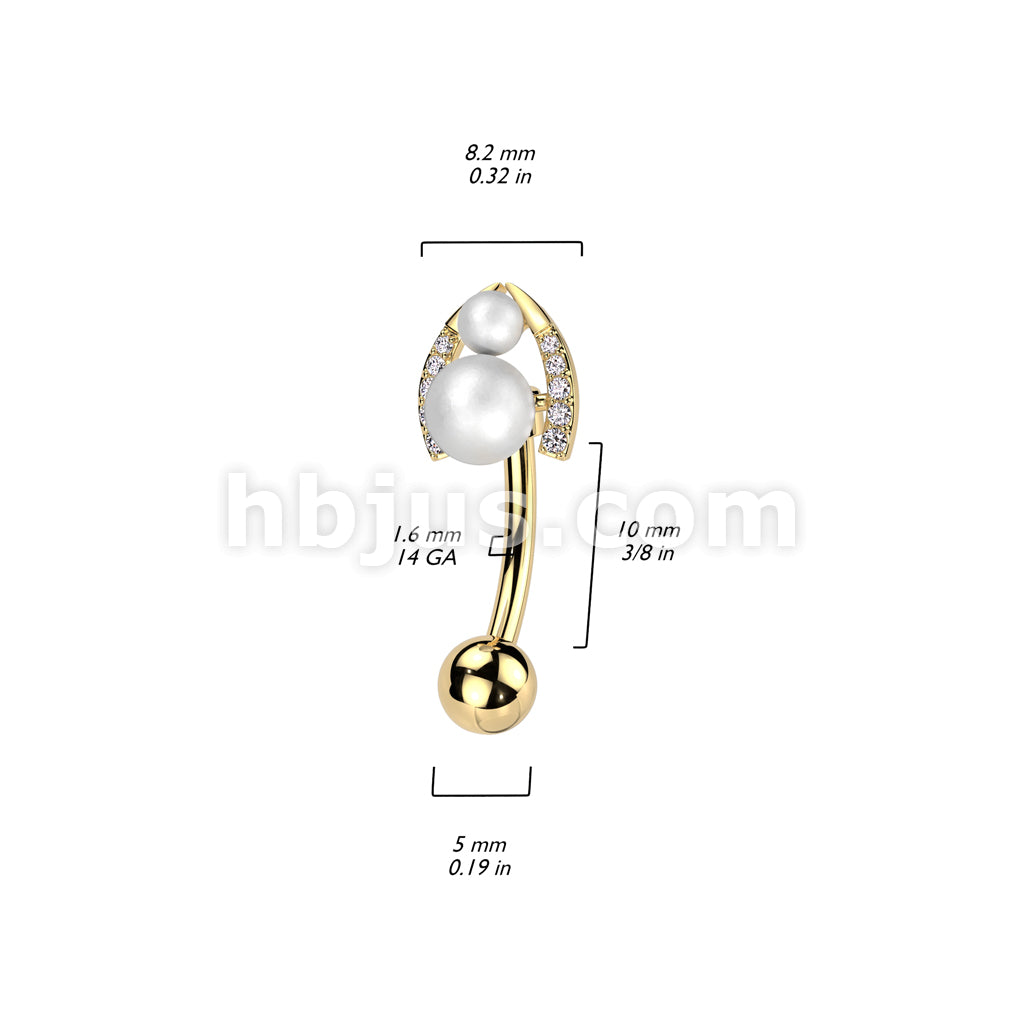 316L Surgical Steel 316L Surgical Steel Belly Ring With Double Pearl... - Image 9