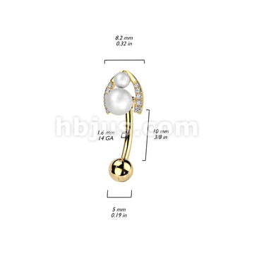 316L Surgical Steel 316L Surgical Steel Belly Ring With Double Pearl... - Image 9